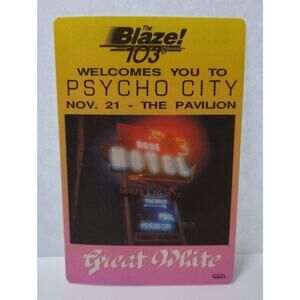 Great White Psycho City 1992 Cloth Backstage Pass Original Glam Rock Metal Music